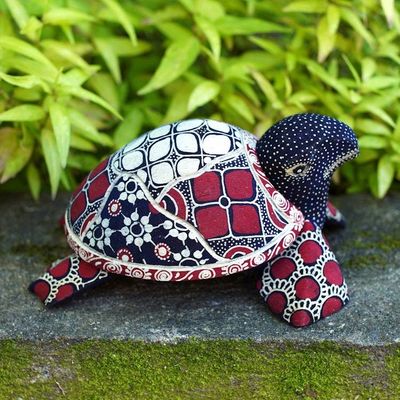 Alternate image for Folk Art-Themed Batik Pule Wood Turtle Jewelry Box in Red Wise Red Secrets
