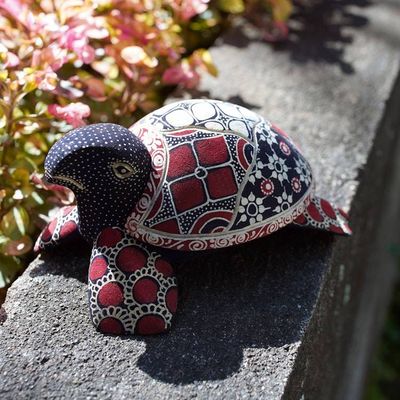 Alternate image for Folk Art-Themed Batik Pule Wood Turtle Jewelry Box in Red Wise Red Secrets