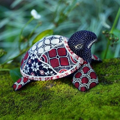 Alternate image for Folk Art-Themed Batik Pule Wood Turtle Jewelry Box in Red Wise Red Secrets