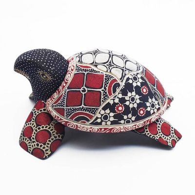 Alternate image for Folk Art-Themed Batik Pule Wood Turtle Jewelry Box in Red Wise Red Secrets