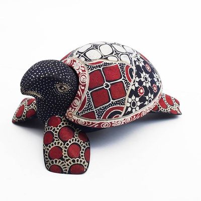 Alternate image for Folk Art-Themed Batik Pule Wood Turtle Jewelry Box in Red Wise Red Secrets