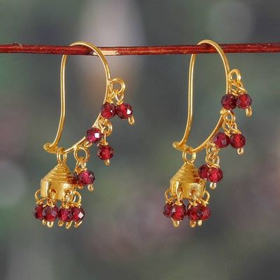 Primary image for Gold-Plated Chandelier Earrings with Garnet Gemstones Golden Jhumka