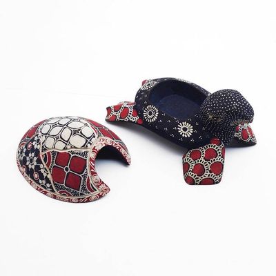 Alternate image for Folk Art-Themed Batik Pule Wood Turtle Jewelry Box in Red Wise Red Secrets