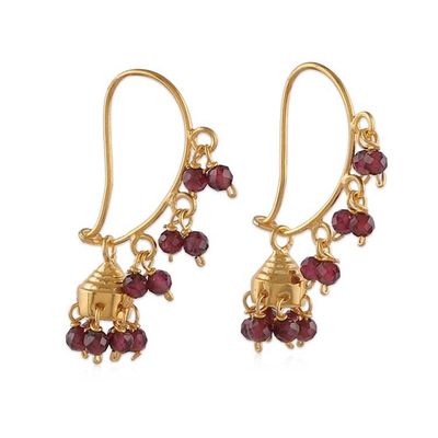 Alternate image for Gold-Plated Chandelier Earrings with Garnet Gemstones Golden Jhumka