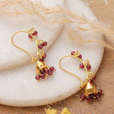 Alternate image for Gold-Plated Chandelier Earrings with Garnet Gemstones Golden Jhumka