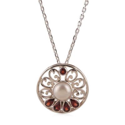 Alternate image for Natural Cream Pearl and Faceted Garnet Floral Jewelry Set Romantic Sparkle