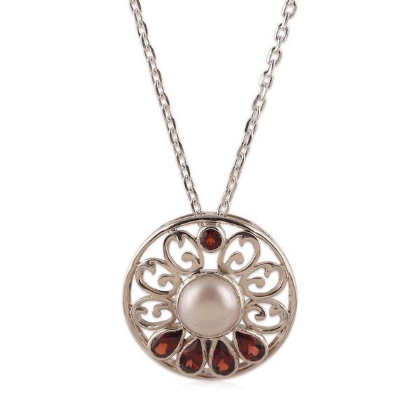 Alternate image for Natural Cream Pearl and Faceted Garnet Floral Jewelry Set Romantic Sparkle