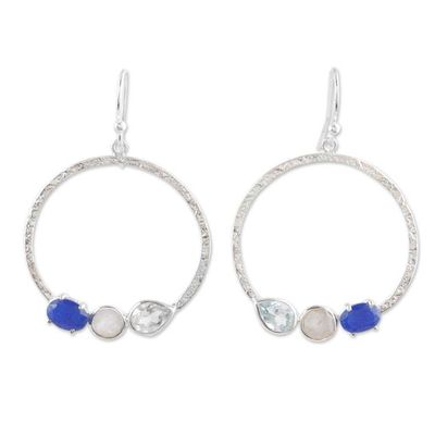 Alternate image for Sterling Silver Dangle Earrings with Faceted Gemstones Blue Beginning