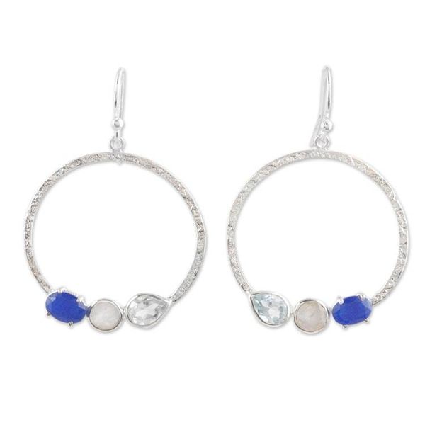 Alternate image for Sterling Silver Dangle Earrings with Faceted Gemstones Blue Beginning
