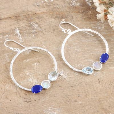 Alternate image for Sterling Silver Dangle Earrings with Faceted Gemstones Blue Beginning