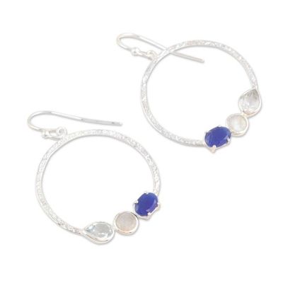 Alternate image for Sterling Silver Dangle Earrings with Faceted Gemstones Blue Beginning