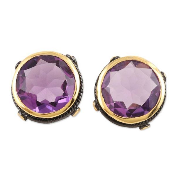 Alternate image for 18k Gold-Accented Button Earrings with 14-Carat Amethysts Refined Trust