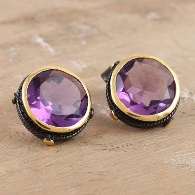 Alternate image for 18k Gold-Accented Button Earrings with 14-Carat Amethysts Refined Trust