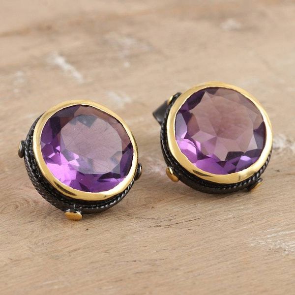 Alternate image for 18k Gold-Accented Button Earrings with 14-Carat Amethysts Refined Trust