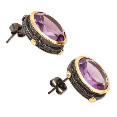 Alternate image for 18k Gold-Accented Button Earrings with 14-Carat Amethysts Refined Trust