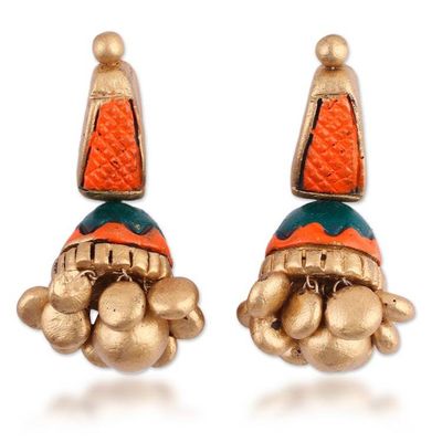 Alternate image for Jhumki-Style Hand-Painted Ceramic Statement Dangle Earrings Jhumki Flair