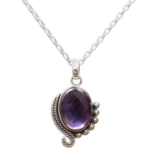 Alternate image for Sterling Silver Amethyst Pendant Necklace from India Indian Delight in Purple