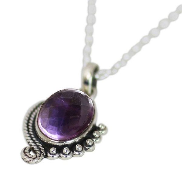 Alternate image for Sterling Silver Amethyst Pendant Necklace from India Indian Delight in Purple