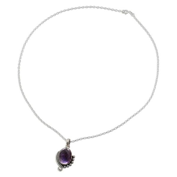 Alternate image for Sterling Silver Amethyst Pendant Necklace from India Indian Delight in Purple