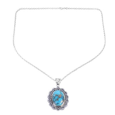 Alternate image for Composite Turquoise Pendant Necklace Handcrafted in India Royal Halo