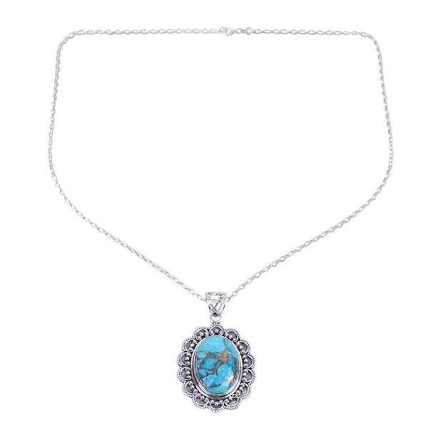 Alternate image for Composite Turquoise Pendant Necklace Handcrafted in India Royal Halo
