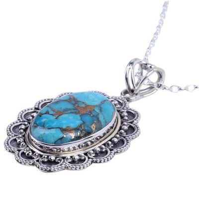 Alternate image for Composite Turquoise Pendant Necklace Handcrafted in India Royal Halo