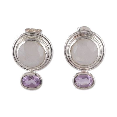 Alternate image for Rainbow Moonstone Amethyst Sterling Silver Drop Earrings Depth of Glamor