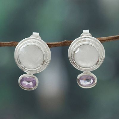 Alternate image for Rainbow Moonstone Amethyst Sterling Silver Drop Earrings Depth of Glamor