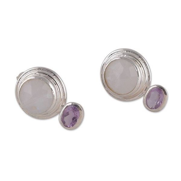 Alternate image for Rainbow Moonstone Amethyst Sterling Silver Drop Earrings Depth of Glamor