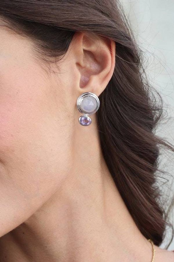 Alternate image for Rainbow Moonstone Amethyst Sterling Silver Drop Earrings Depth of Glamor