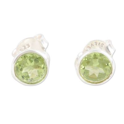 Alternate image for Polished Sterling Silver Peridot Stud Earrings from India Green Night