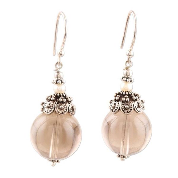 Alternate image for Smoky Quartz and Cultured Freshwater Pearl Dangle Earrings Winter Evening