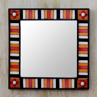 Primary image for Square Wall Mirror and Frame Artisan Crafted Ceramic Sunshine Reflection