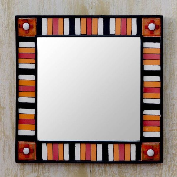 Alternate image for Square Wall Mirror and Frame Artisan Crafted Ceramic Sunshine Reflection