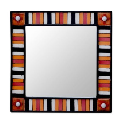 Alternate image for Square Wall Mirror and Frame Artisan Crafted Ceramic Sunshine Reflection
