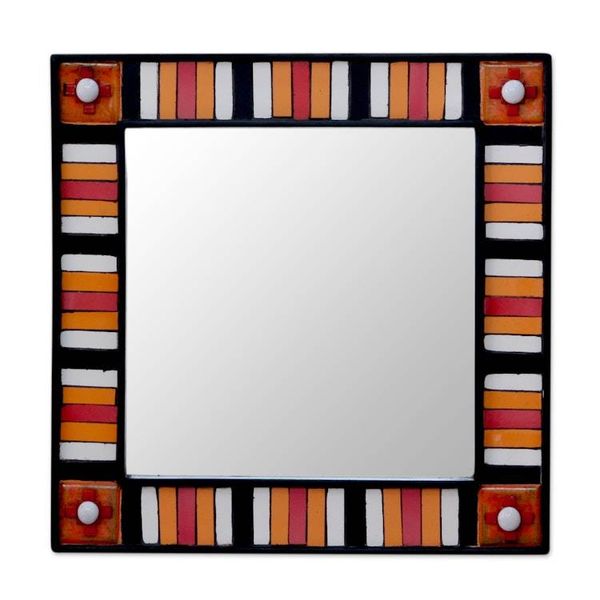 Alternate image for Square Wall Mirror and Frame Artisan Crafted Ceramic Sunshine Reflection