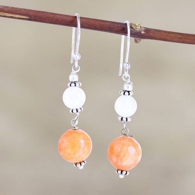 Primary image for Hand Crafted Agate and Rainbow Moonstone Dangle Earrings Warm Light