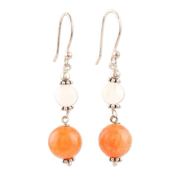 Alternate image for Hand Crafted Agate and Rainbow Moonstone Dangle Earrings Warm Light