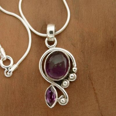 Primary image for Artisan Crafted Necklace with Amethyst and Silver from India Delhi Delight