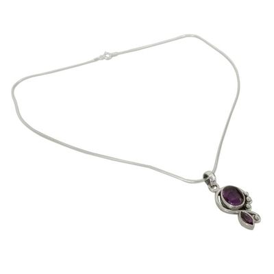 Alternate image for Artisan Crafted Necklace with Amethyst and Silver from India Delhi Delight