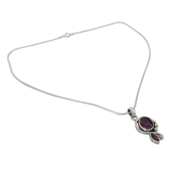 Alternate image for Artisan Crafted Necklace with Amethyst and Silver from India Delhi Delight