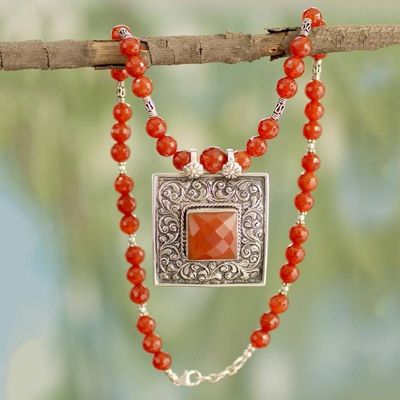 Primary image for Carnelian and Sterling Silver Necklace Indian Jewelry Mughal Fire
