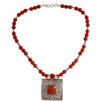 Alternate image for Carnelian and Sterling Silver Necklace Indian Jewelry Mughal Fire