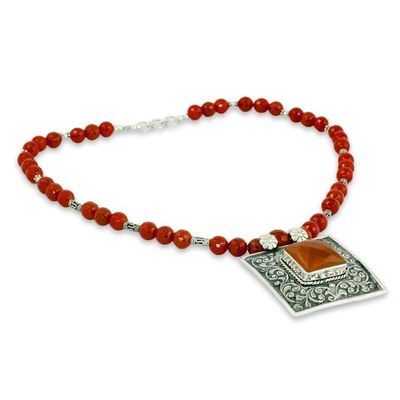Alternate image for Carnelian and Sterling Silver Necklace Indian Jewelry Mughal Fire