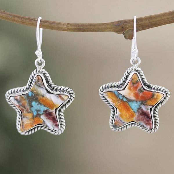 Alternate image for Star-Themed Dangle Earrings with Composite Turquoise Starry Festival