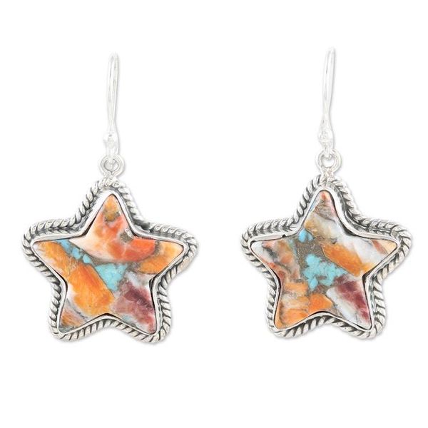 Alternate image for Star-Themed Dangle Earrings with Composite Turquoise Starry Festival