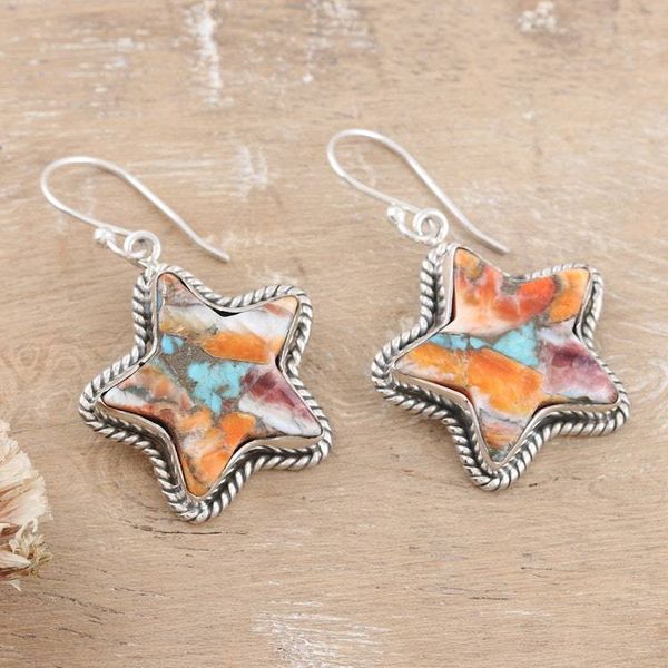 Alternate image for Star-Themed Dangle Earrings with Composite Turquoise Starry Festival