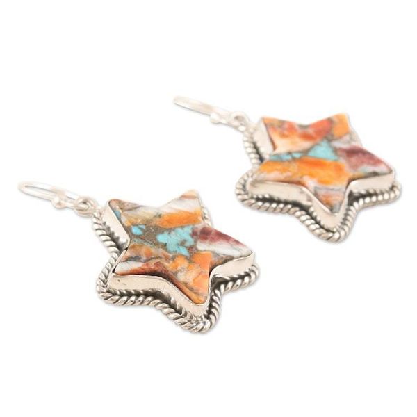 Alternate image for Star-Themed Dangle Earrings with Composite Turquoise Starry Festival