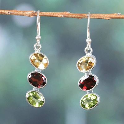 Primary image for Six-Carat Multi-Gemstone Dangle Earrings with Oval Jewels Color Stairs