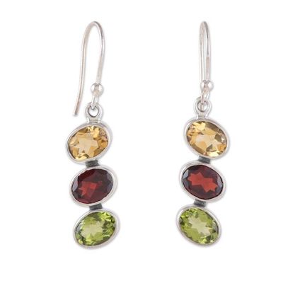 Alternate image for Six-Carat Multi-Gemstone Dangle Earrings with Oval Jewels Color Stairs